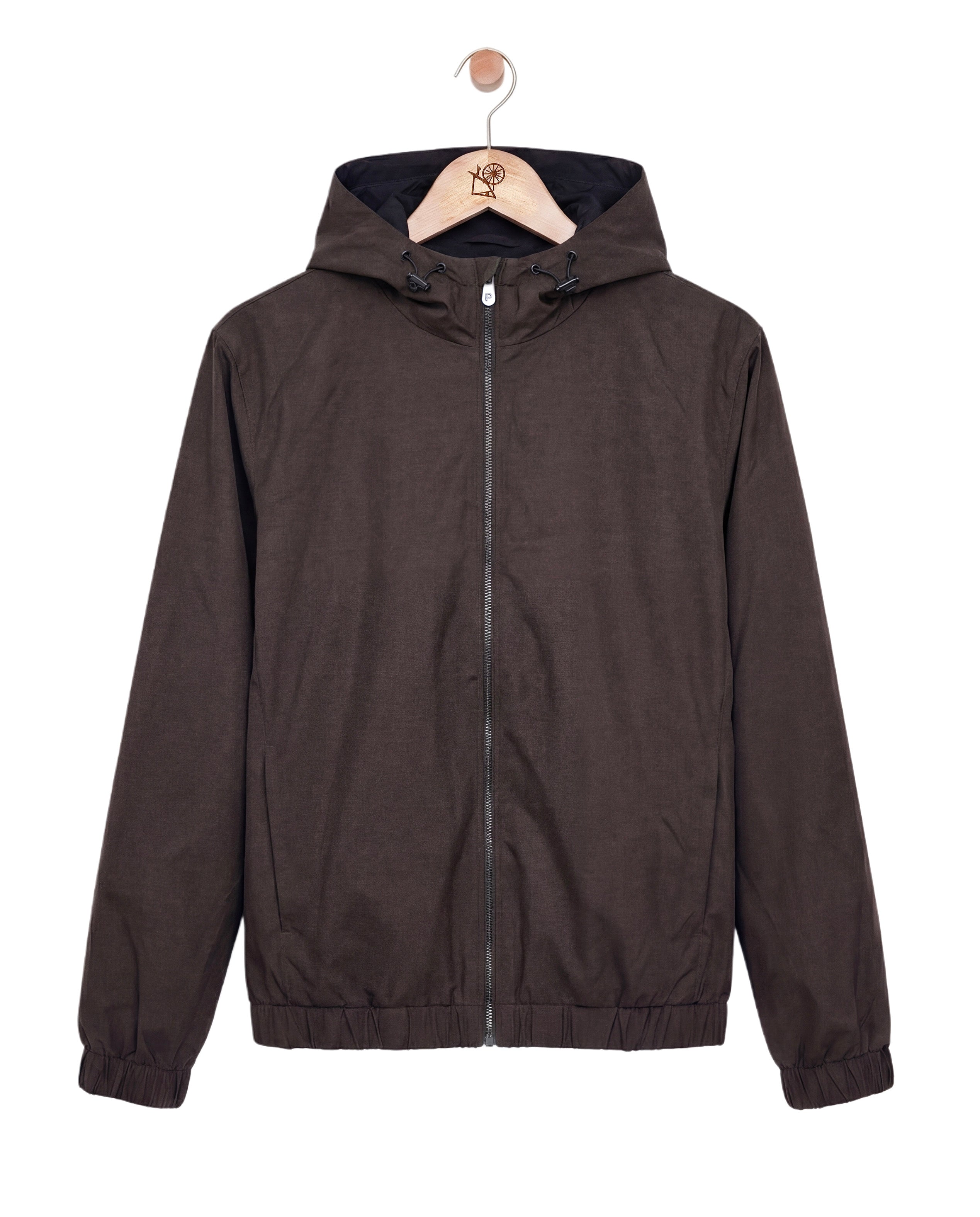 Reversible Hooded Wool City Jacket Brown Black