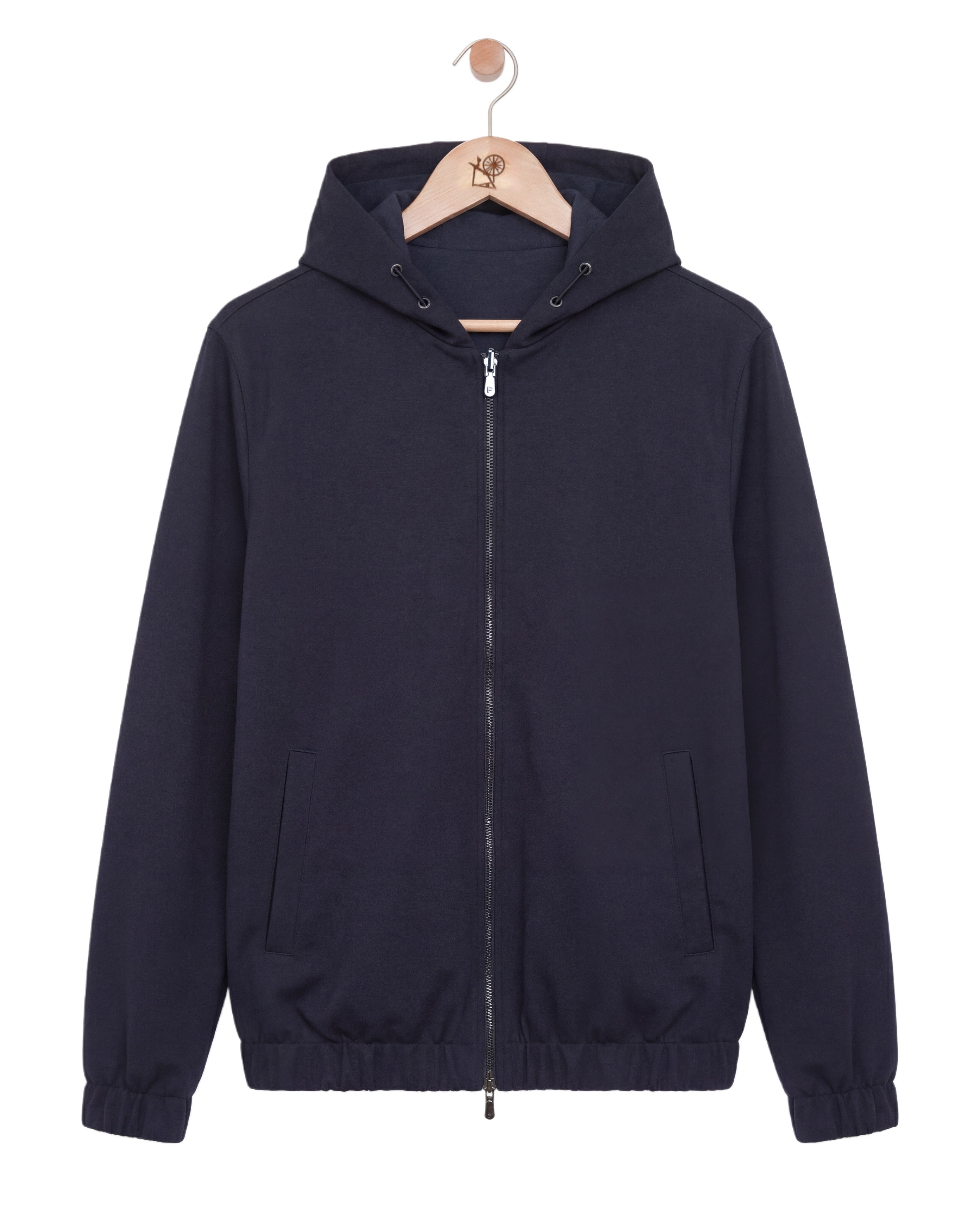 Reversible Hooded Wool City Jacket Double Navy