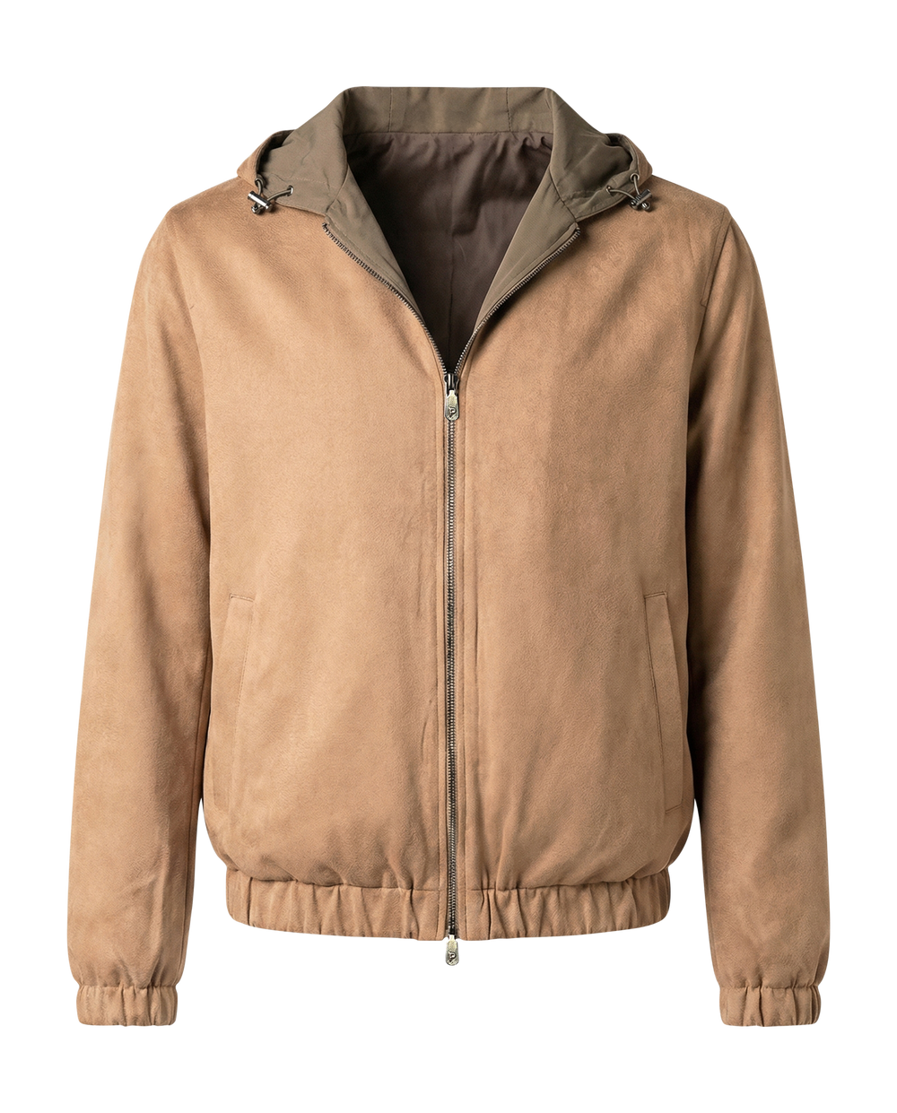 Brown jacket with a hood on a white background