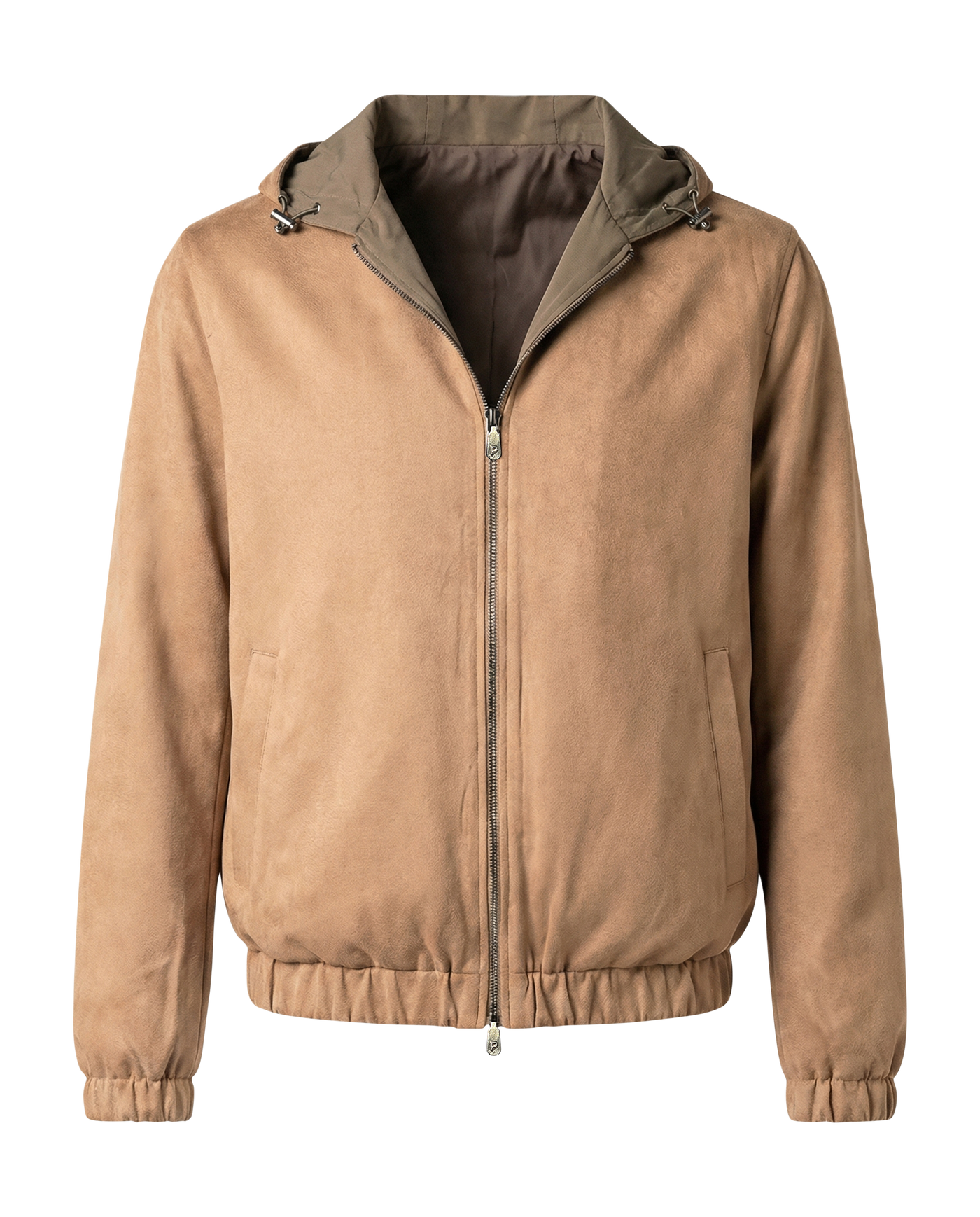 Brown jacket with a hood on a white background