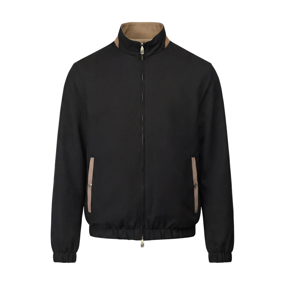 Black jacket with beige accents on a white background