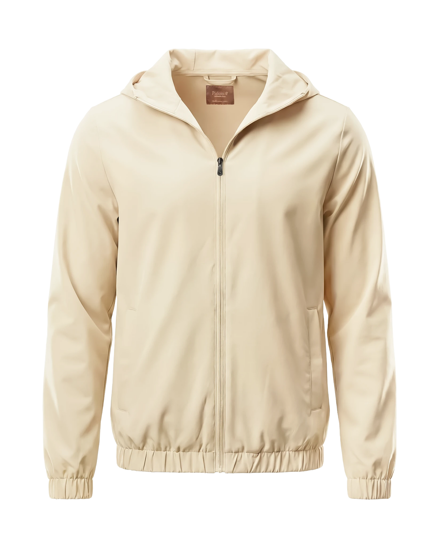 Beige jacket with a hood on a white background