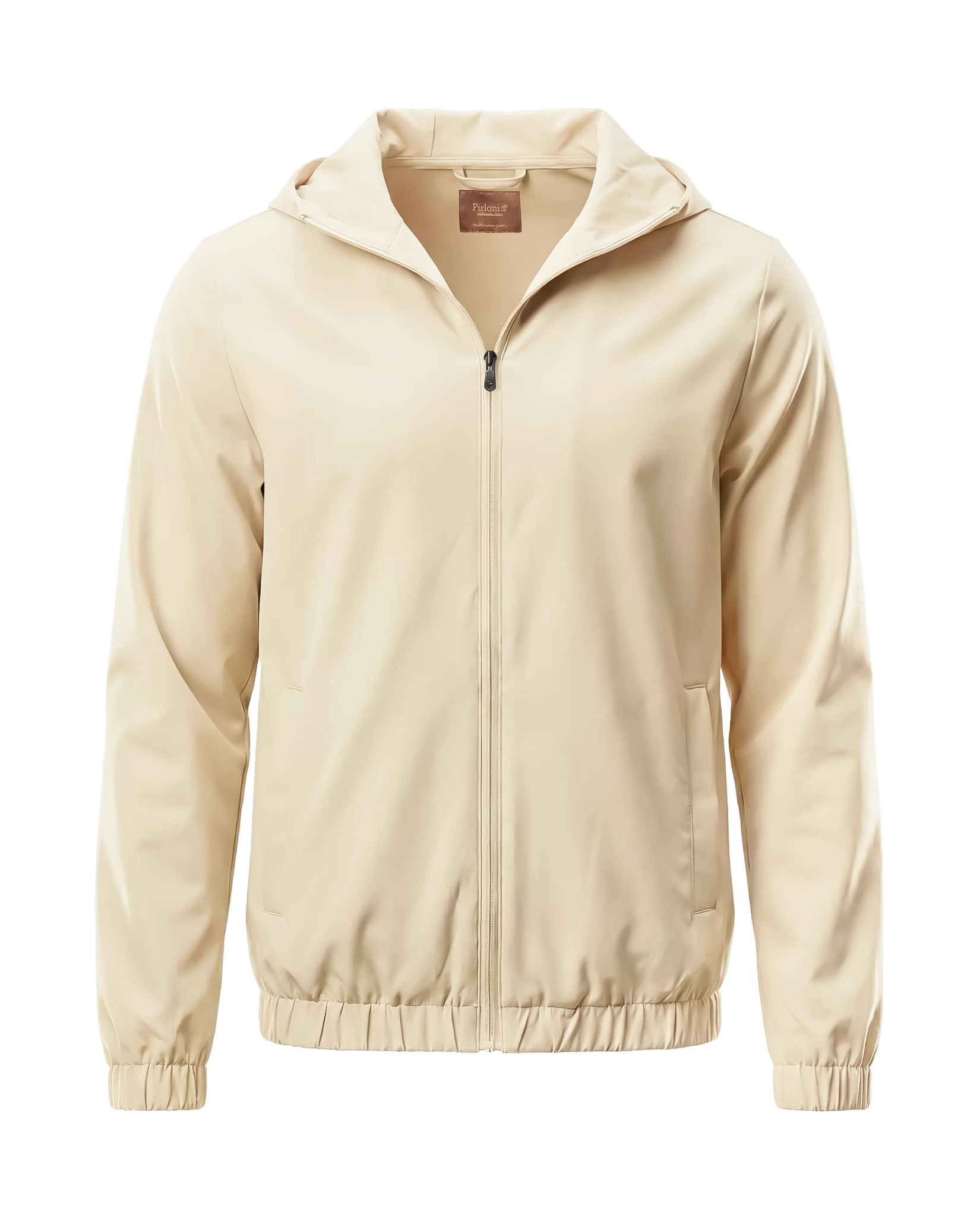 Beige jacket with a hood on a white background