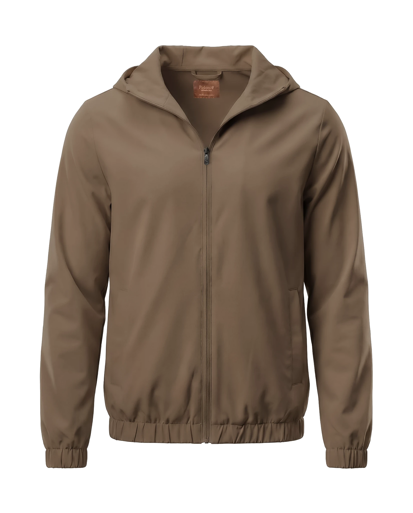 Brown jacket with a hood on a white background