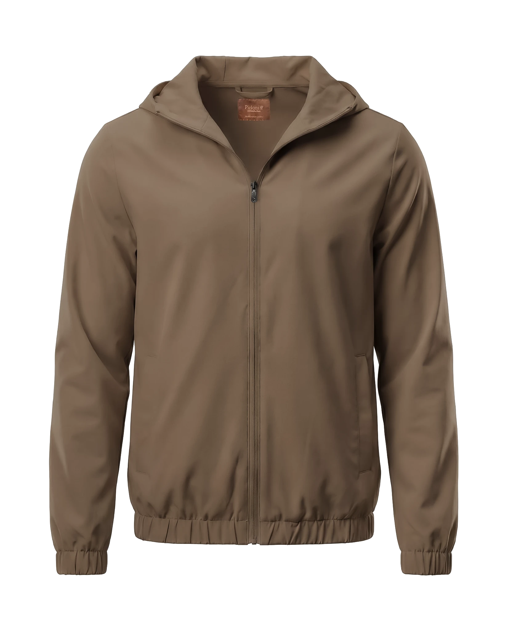 Brown jacket with a hood on a white background