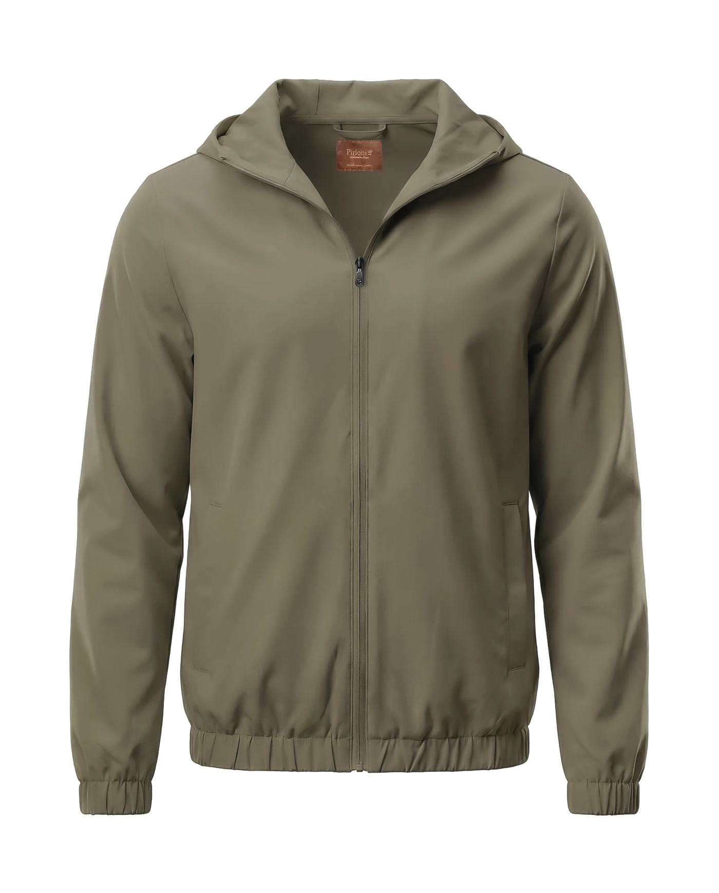 Green jacket with a hood on a white background