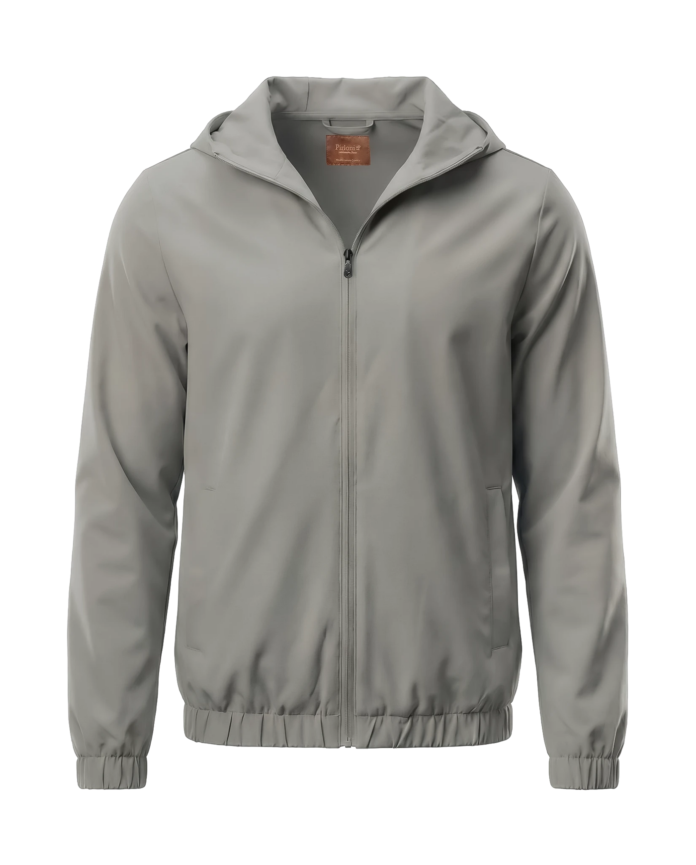 Gray jacket with a hood on a white background