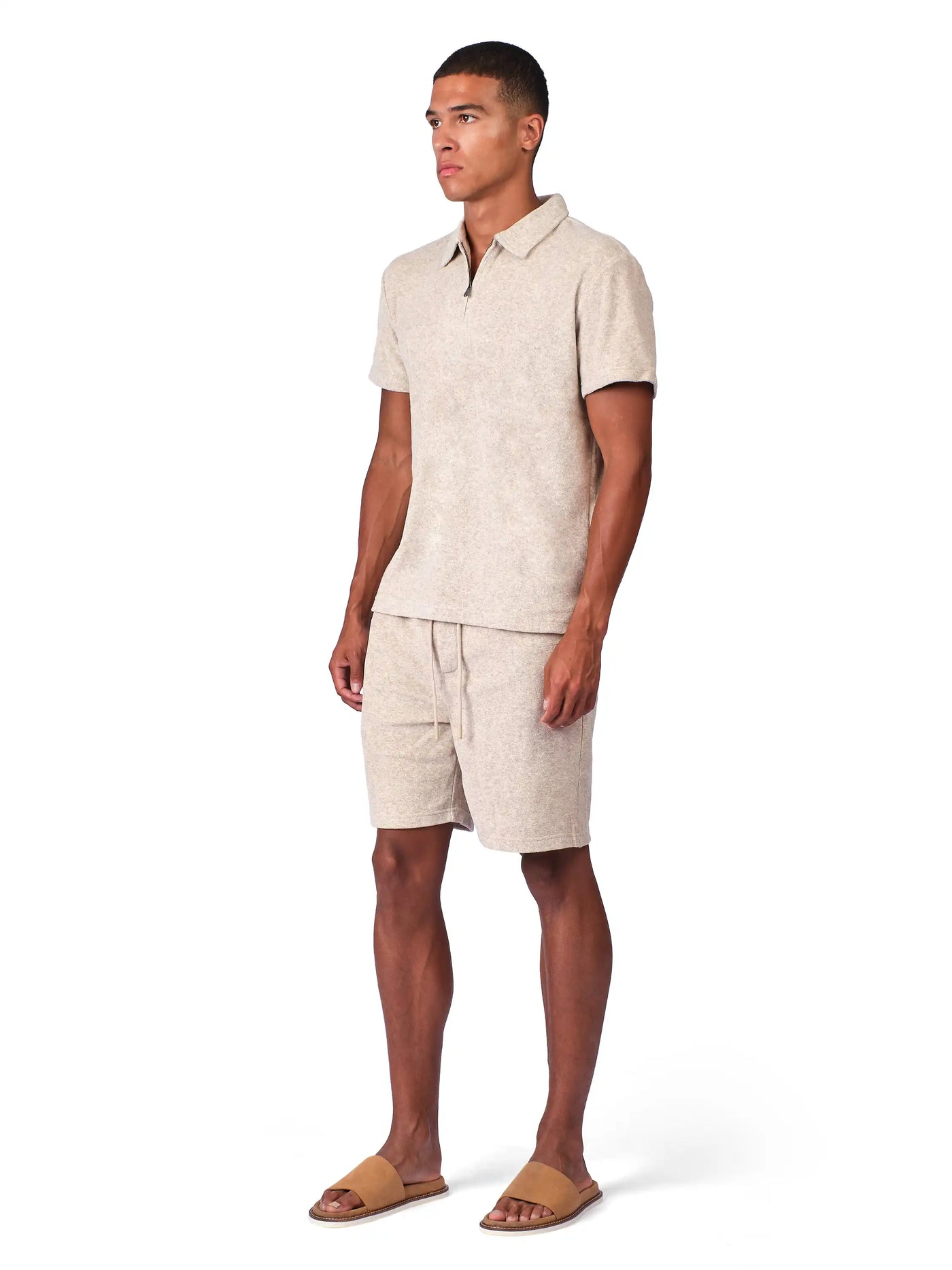 Beige Terry Resort Shorts for men with relaxed fit summer casual style