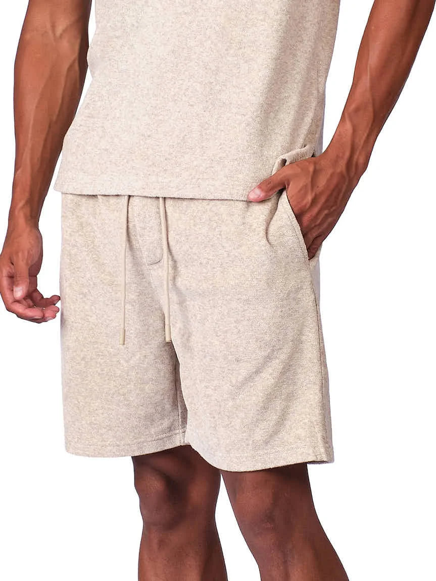 Beige Terry Resort Shorts for men with soft fabric and relaxed summer fit
