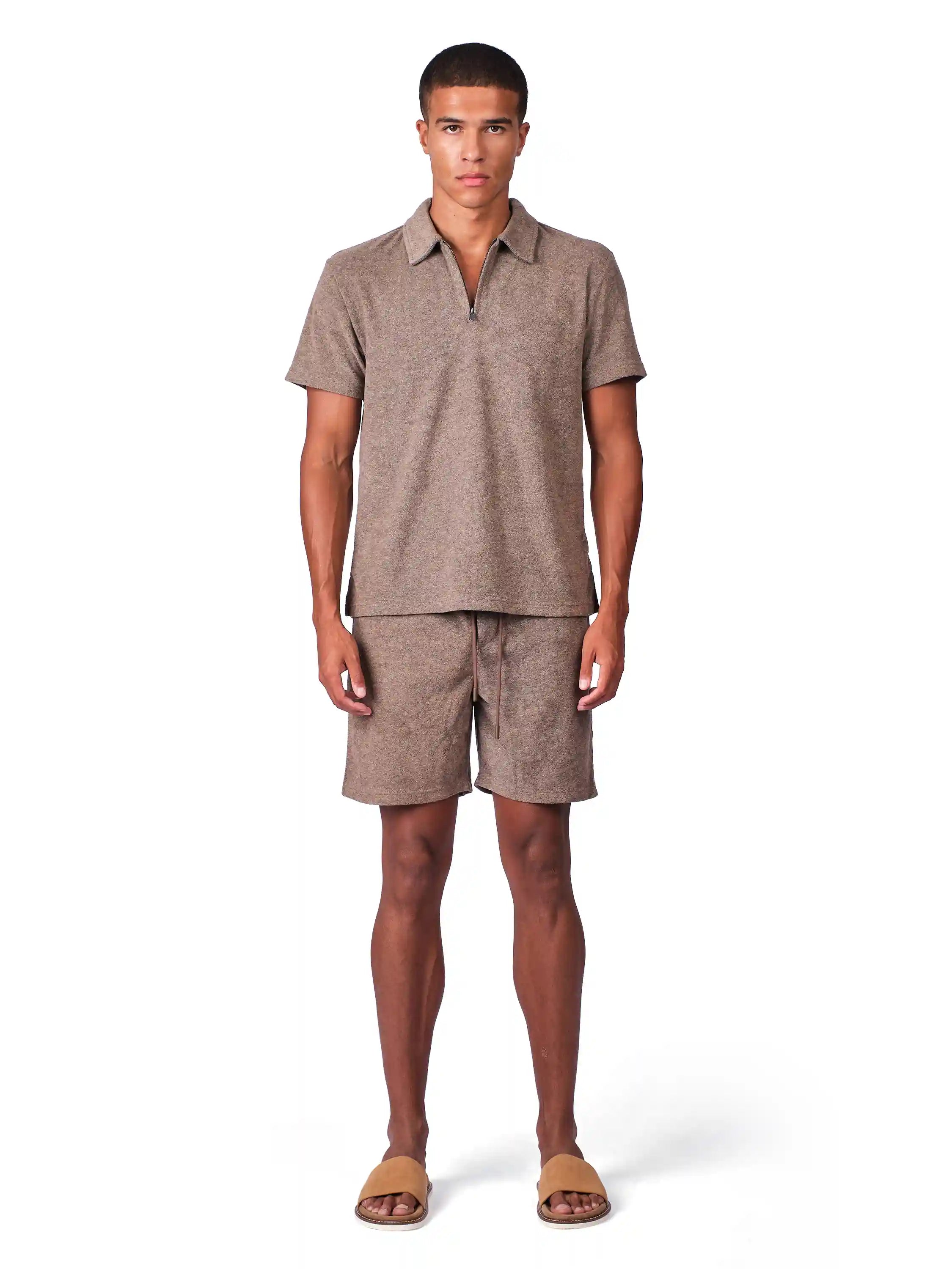 Brown Terry Resort Shorts for men with comfortable fit and premium summer style
