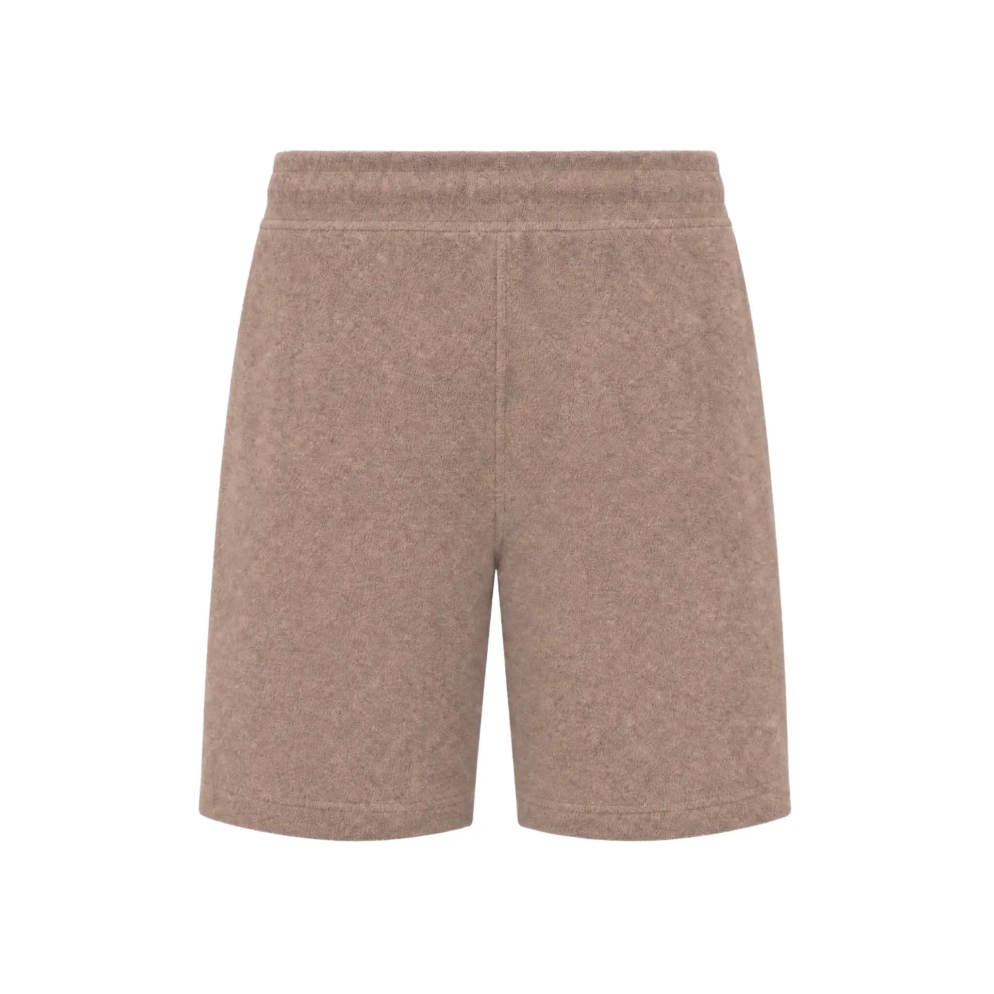 Brown Terry Resort Shorts for men with drawstring waist and casual summer style
