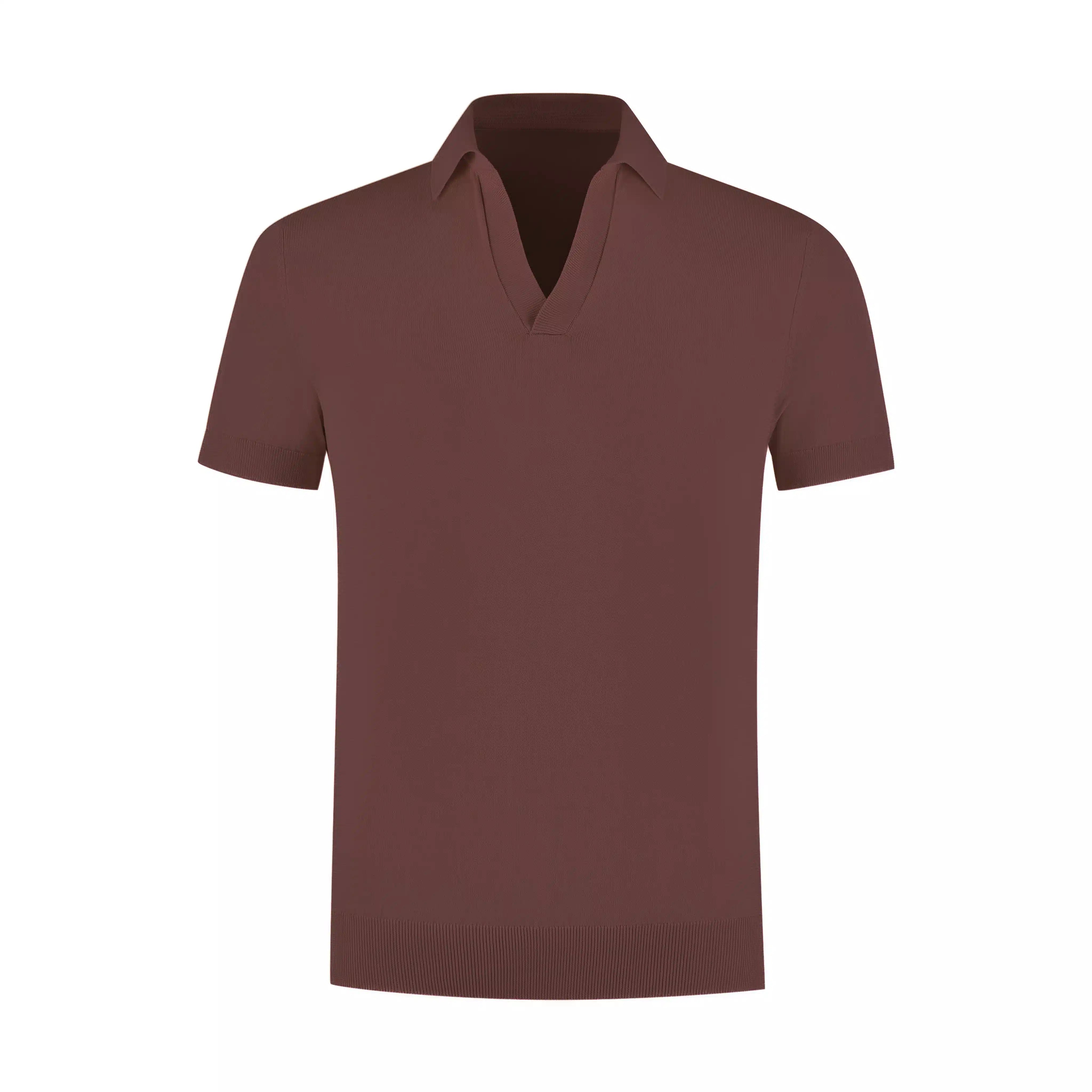 Brown men's linen polo shirt with stylish relaxed fit, breathable lightweight summer fashion wear
