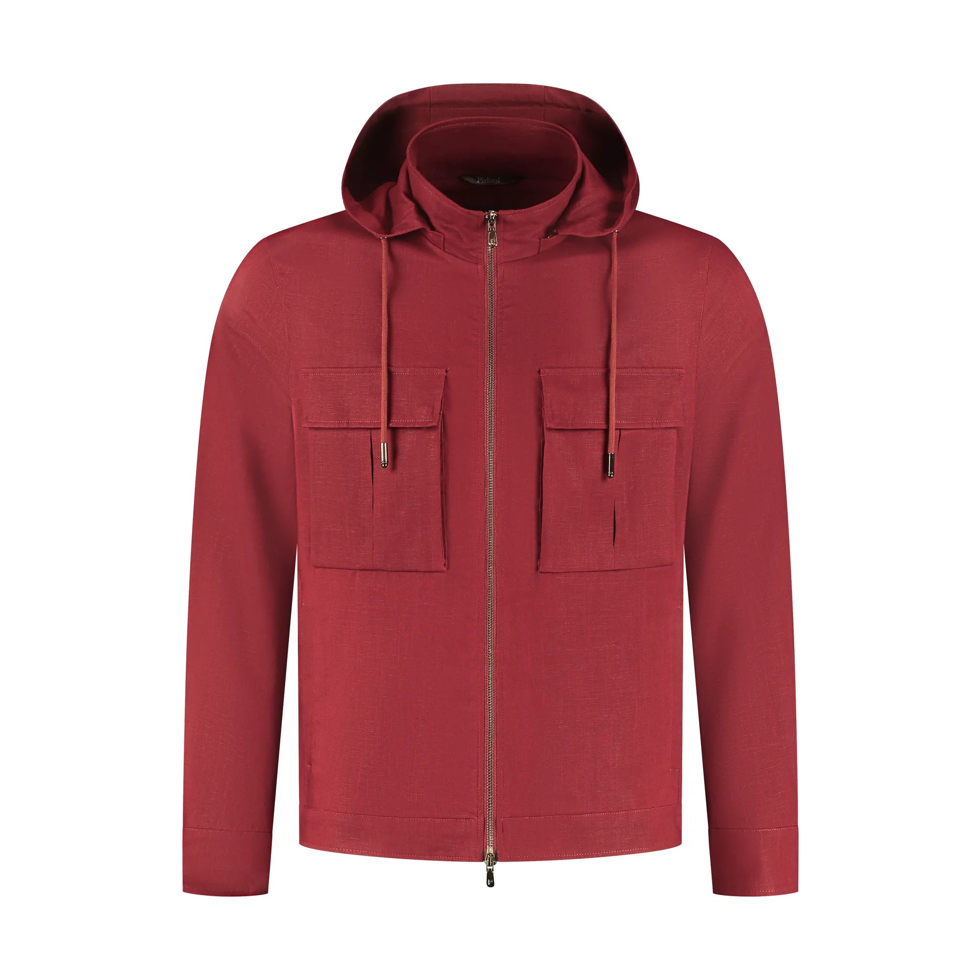 Red hoodie with a zipper on a white background