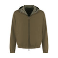 Green jacket with a hood on a white background