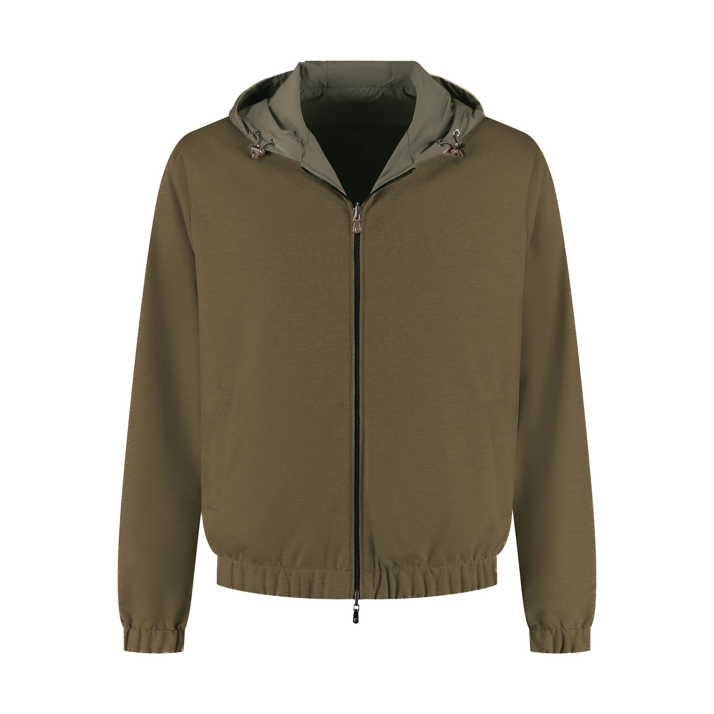Green jacket with a hood on a white background