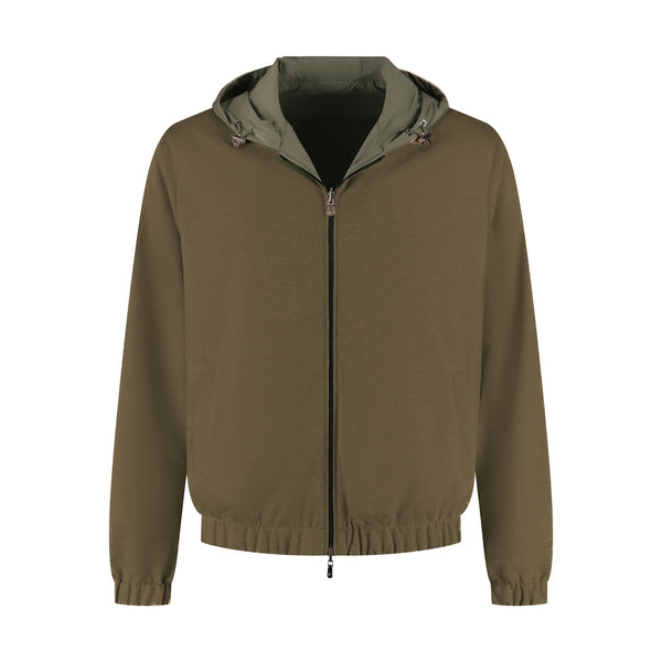 Green jacket with a hood on a white background