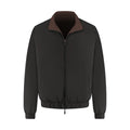 Black jacket with brown collar on a white background