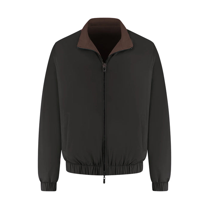 Black jacket with brown collar on a white background