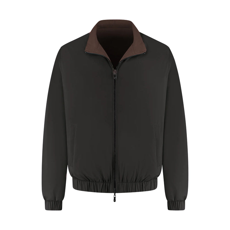 Black jacket with brown collar on a white background