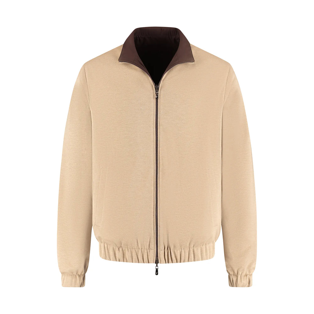Beige jacket with a brown collar on a white background