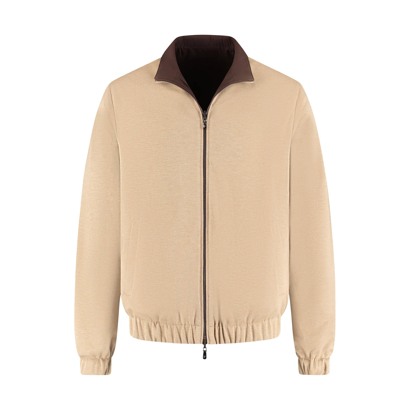 Beige jacket with a brown collar on a white background