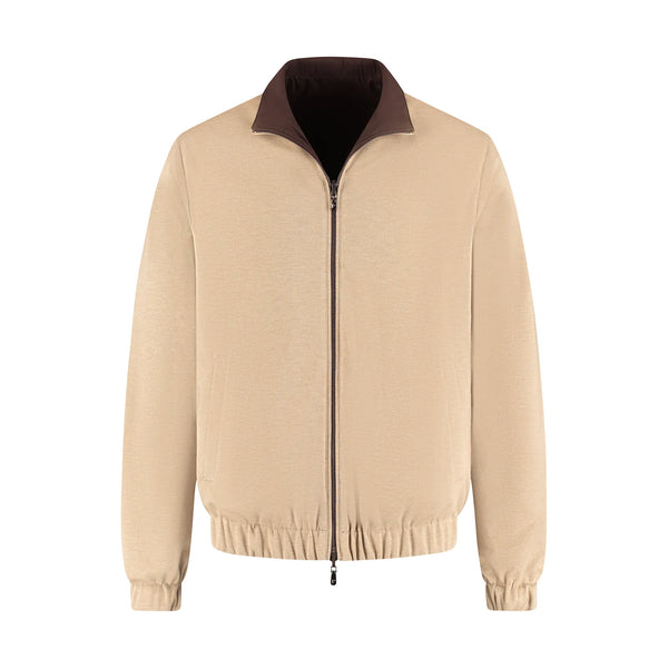 Beige jacket with a brown collar on a white background