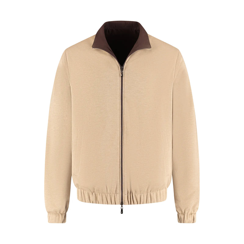 Beige jacket with a brown collar on a white background