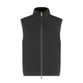 Black sleeveless vest with a zipper on a white background