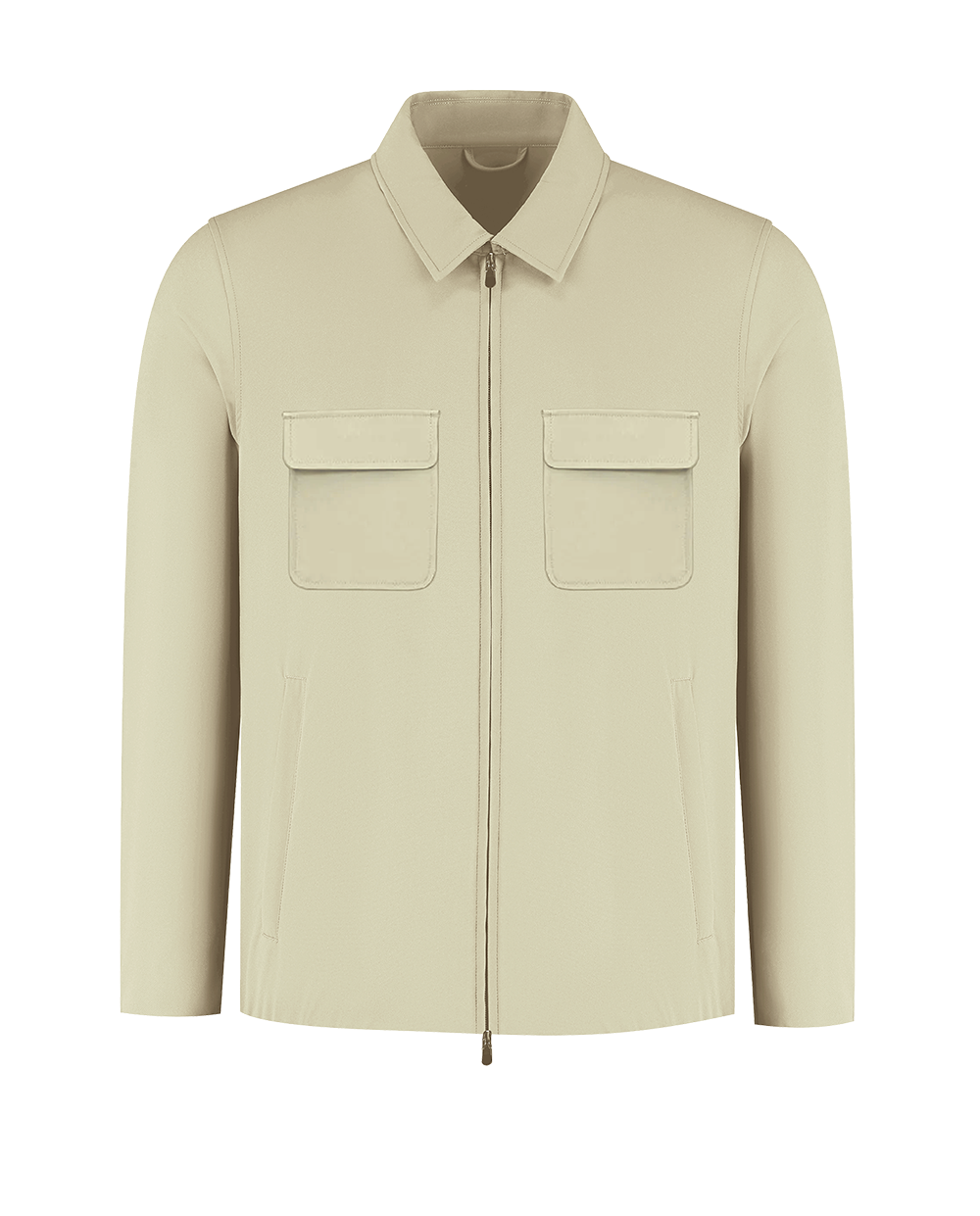 Beige jacket with two front pockets on a white background