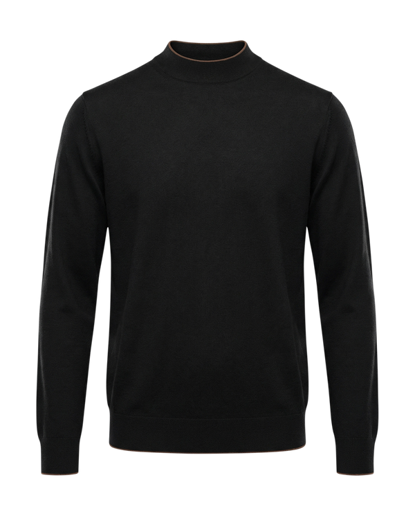 Black turtleneck sweater on a white background