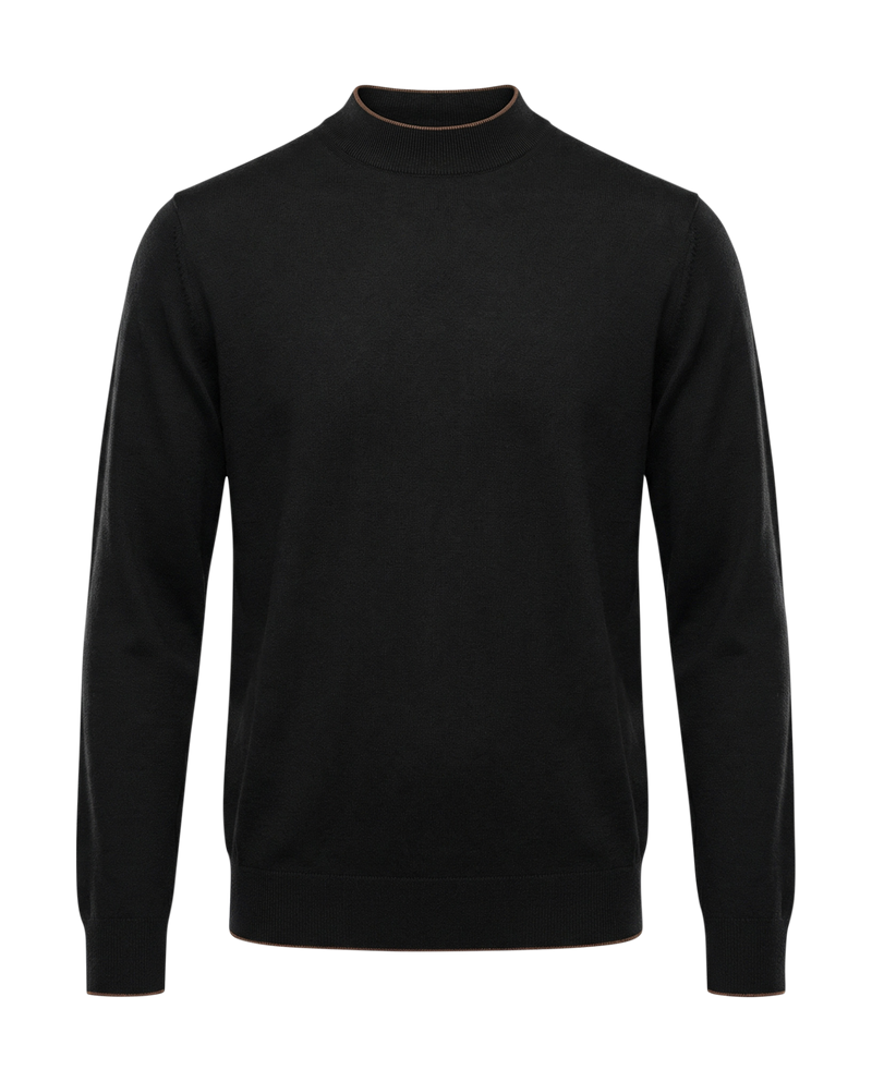 Black turtleneck sweater on a white background
