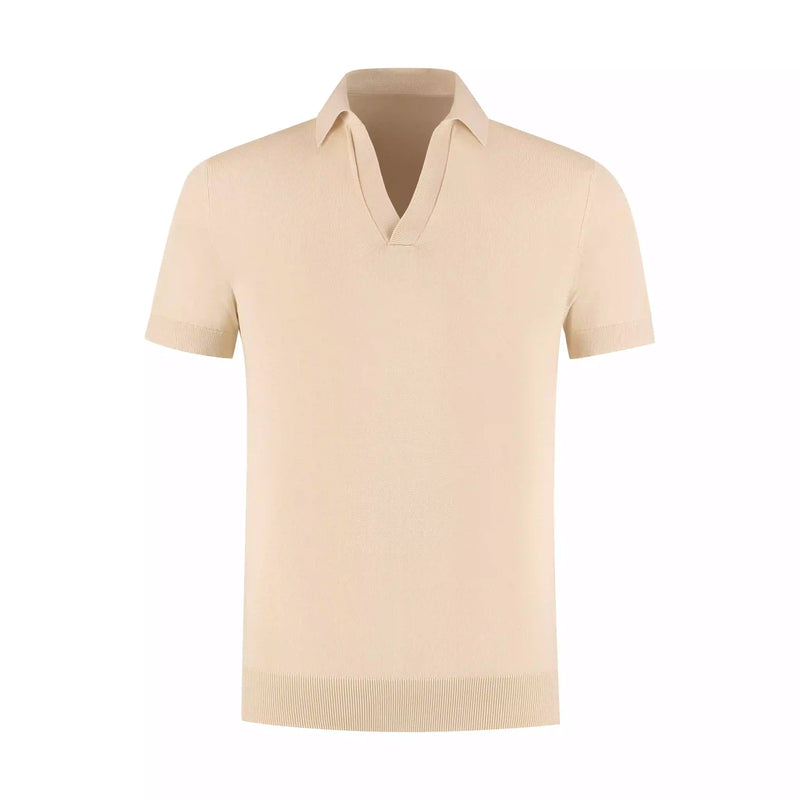 Beige short-sleeve sweater on a white background