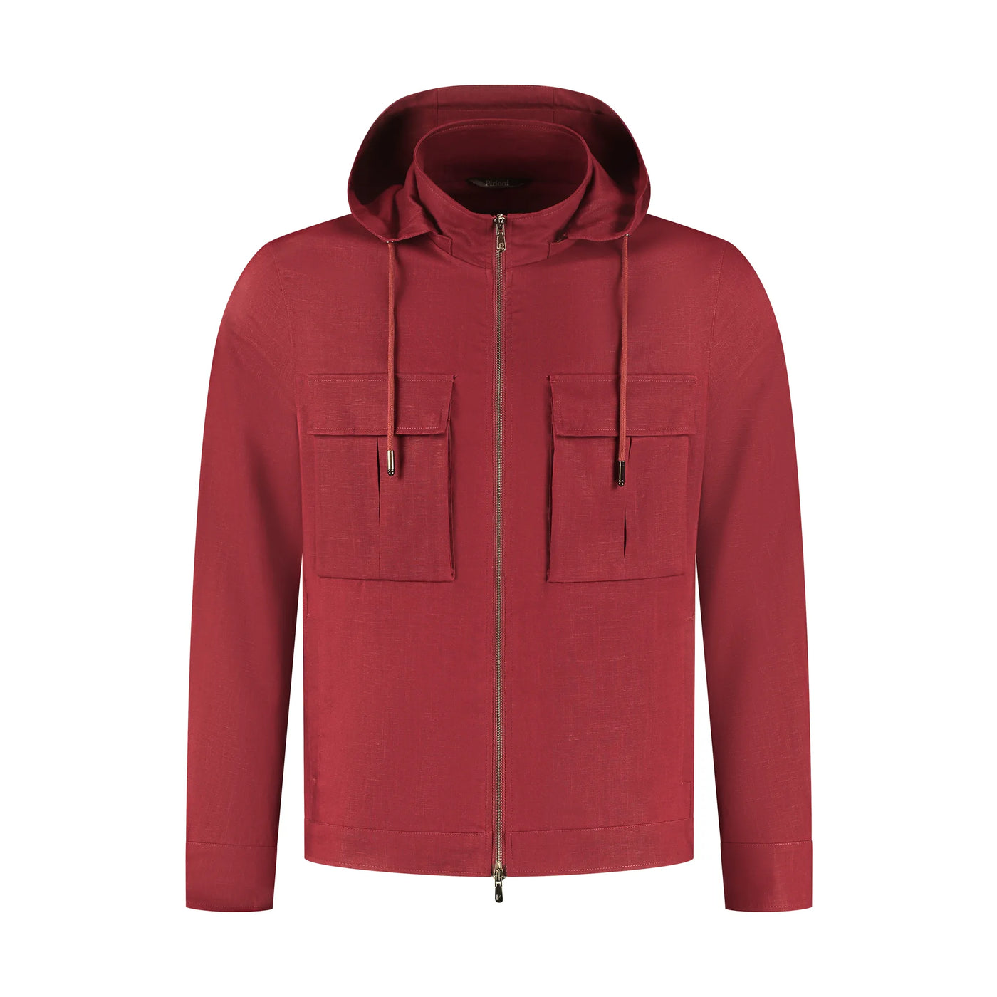 Red hoodie with a zipper on a white background