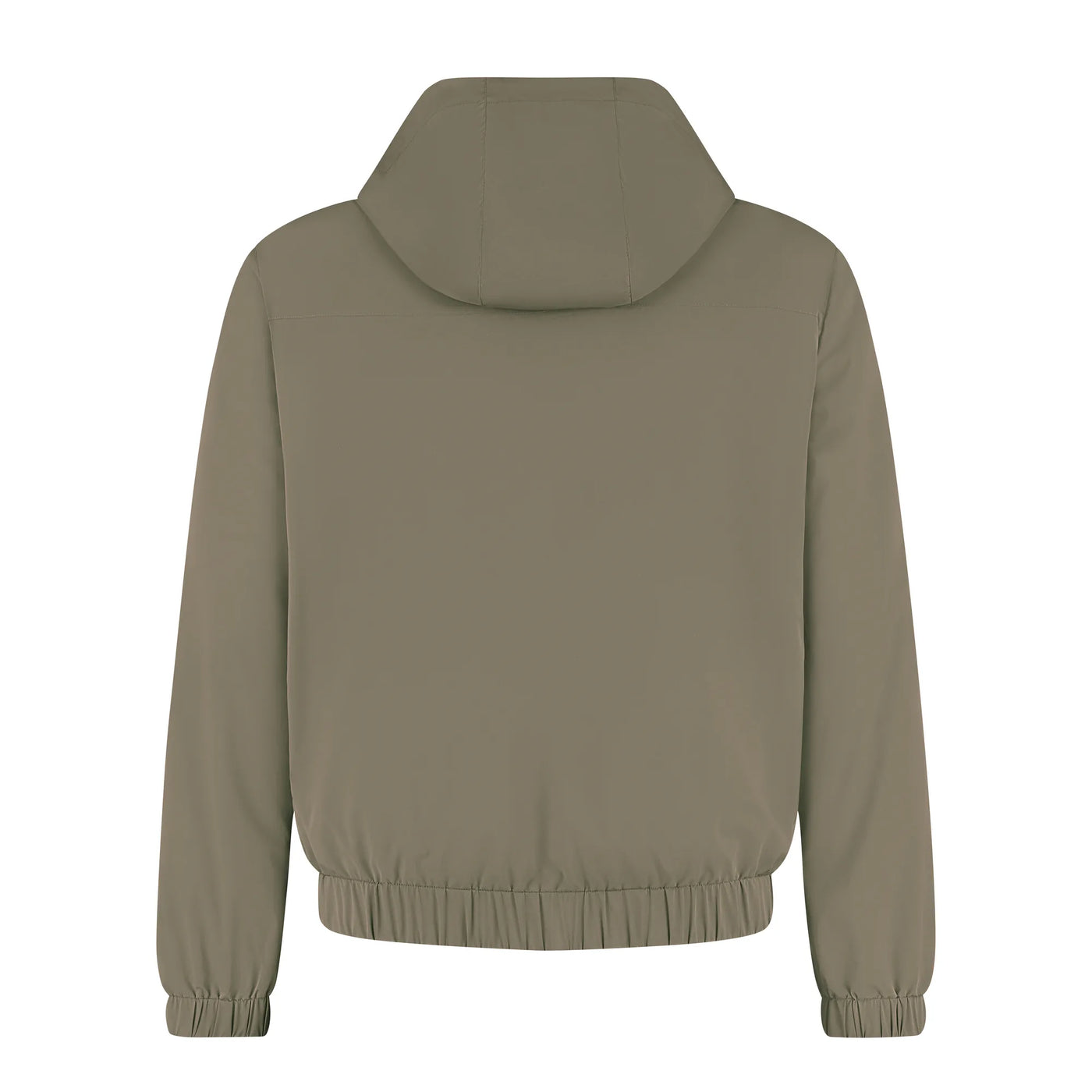 Back view of a beige hoodie on a white background