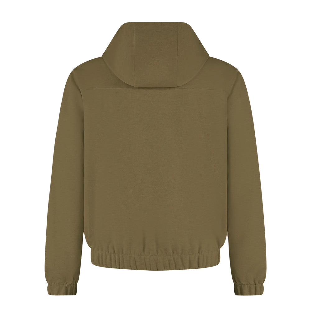 Back view of a brown hoodie on a white background