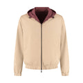 Beige jacket with a maroon hood on a white background