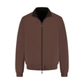 Brown jacket with black collar on a white background