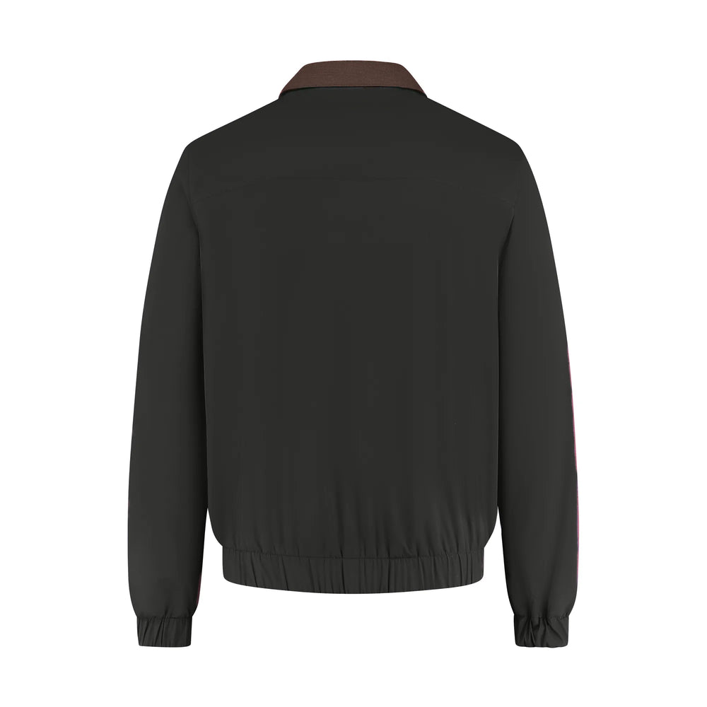 Black jacket with brown collar on a white background