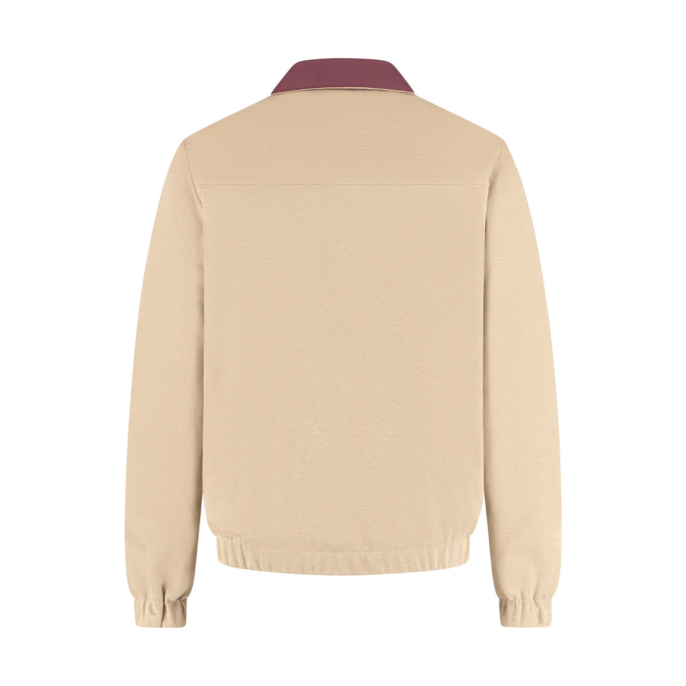 Beige jacket with a maroon collar on a white background