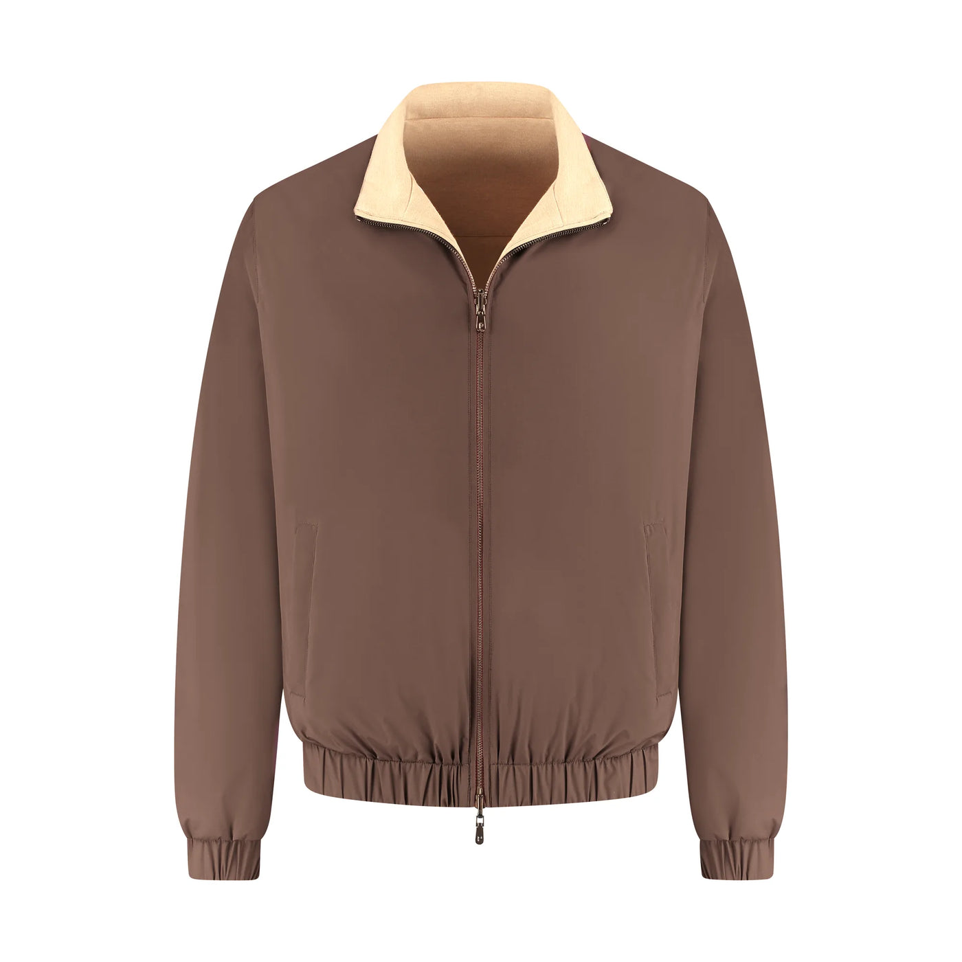 Brown jacket with beige collar on a white background