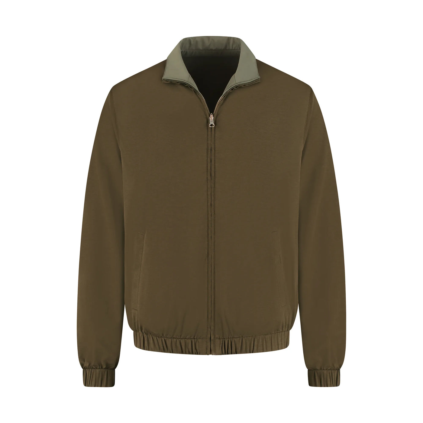 Brown jacket with a gray collar on a white background