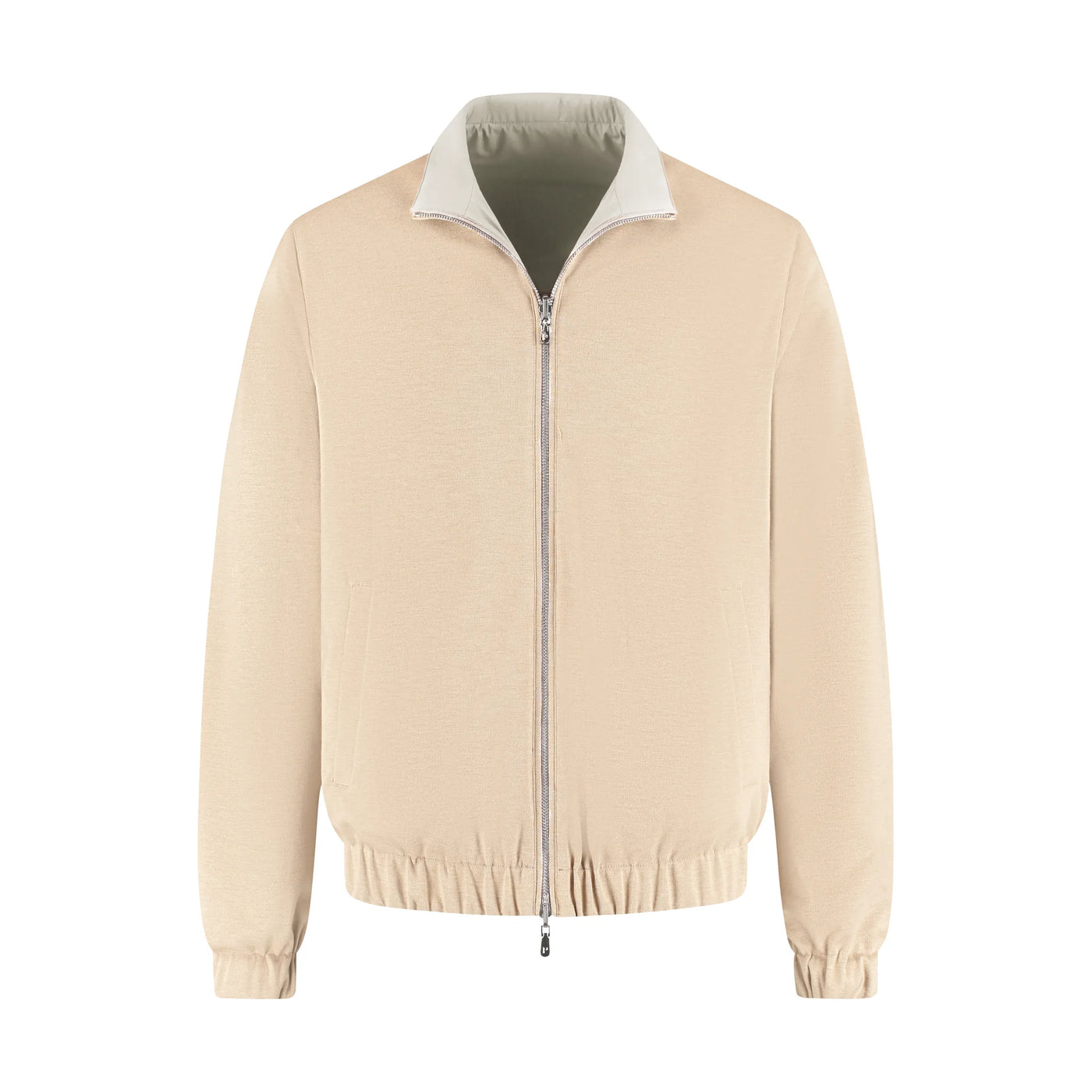 Beige jacket with a white collar on a white background