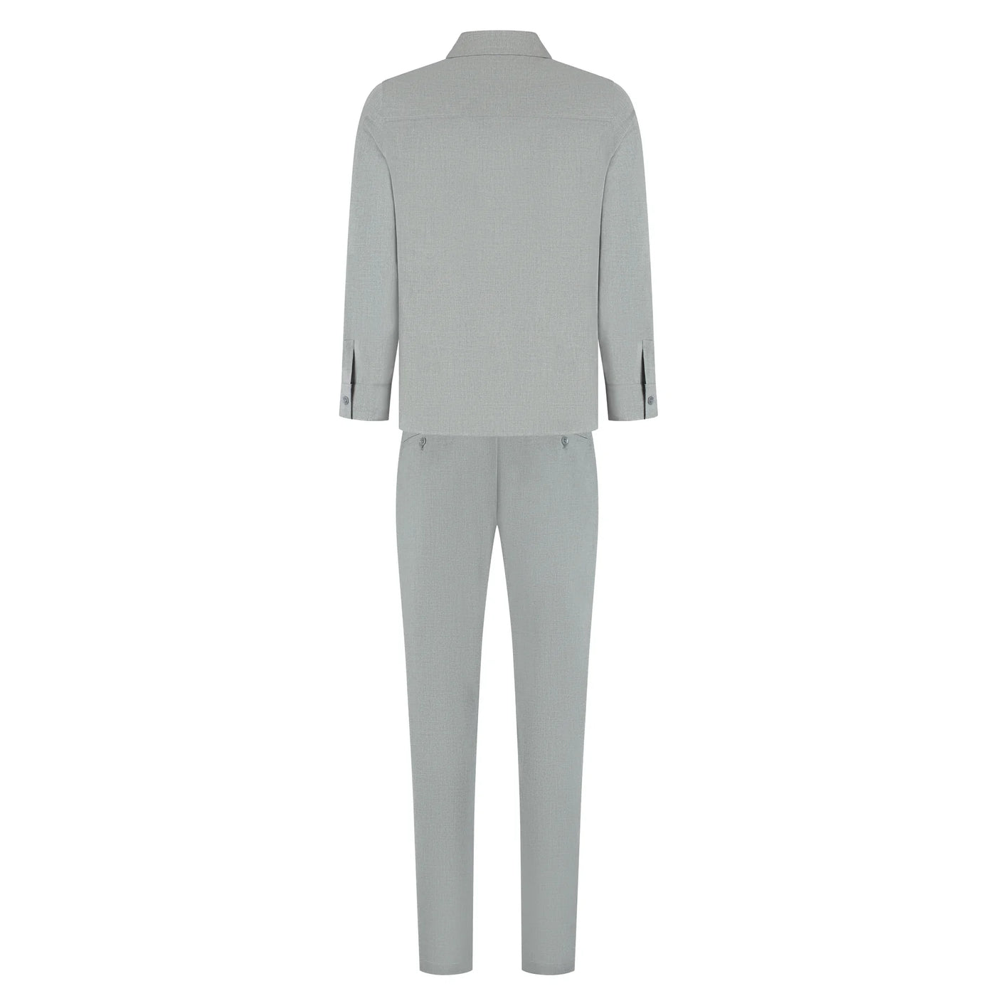 Light gray suit jacket and pants on a white background