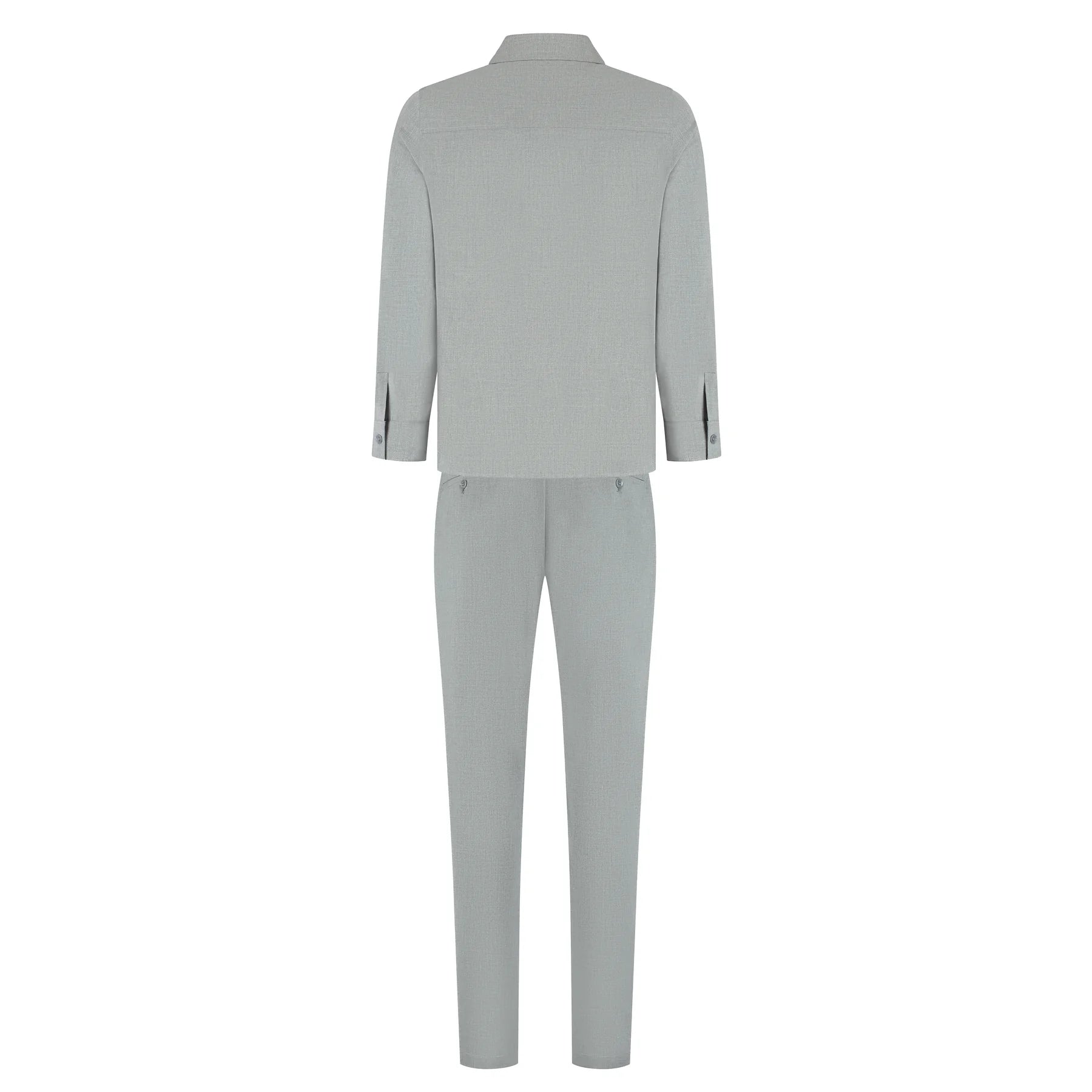 Light gray suit jacket and pants on a white background