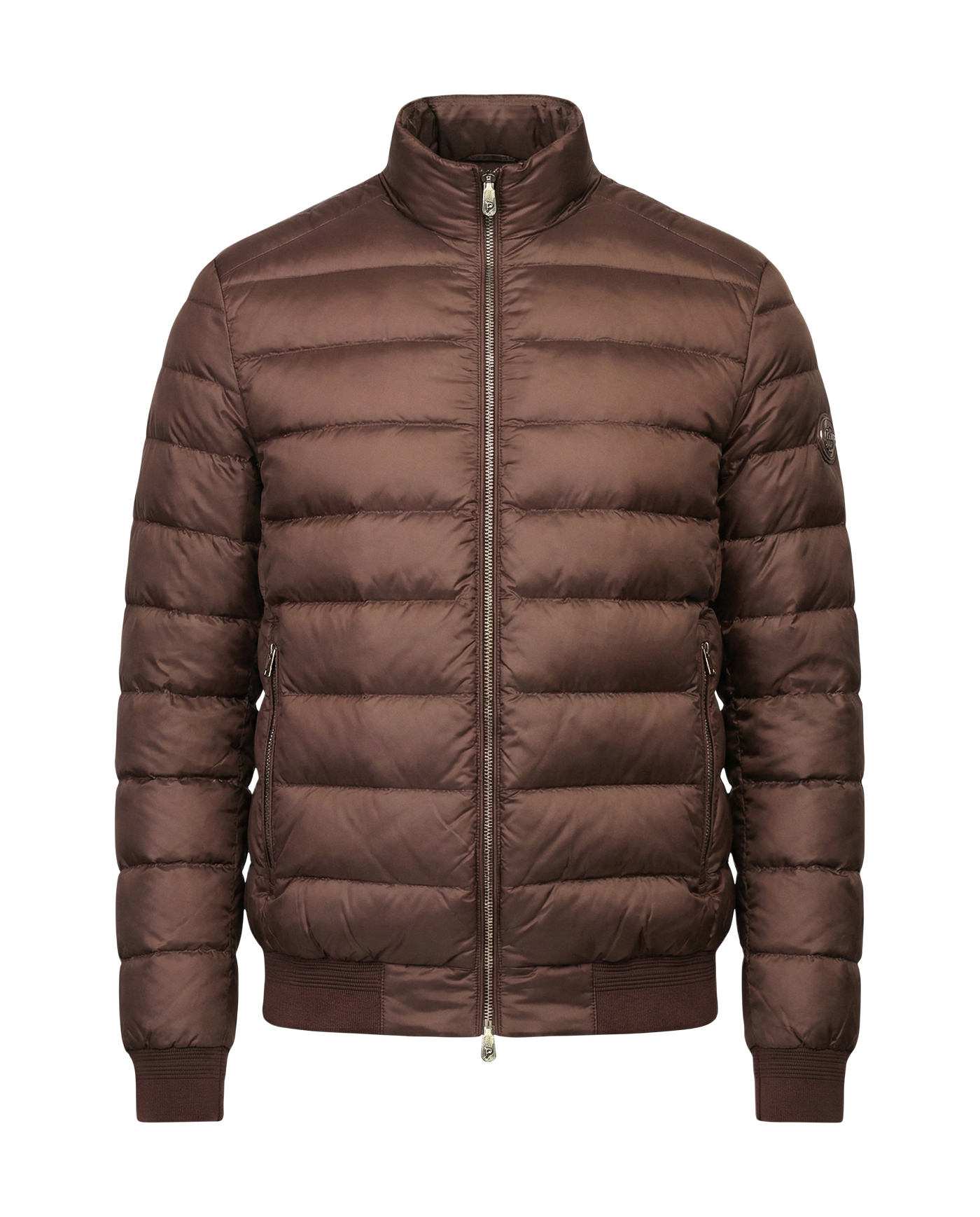 Brown puffer jacket on a white background