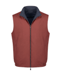 Red vest with a blue collar on a black background