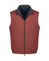 Red vest with a blue collar on a black background