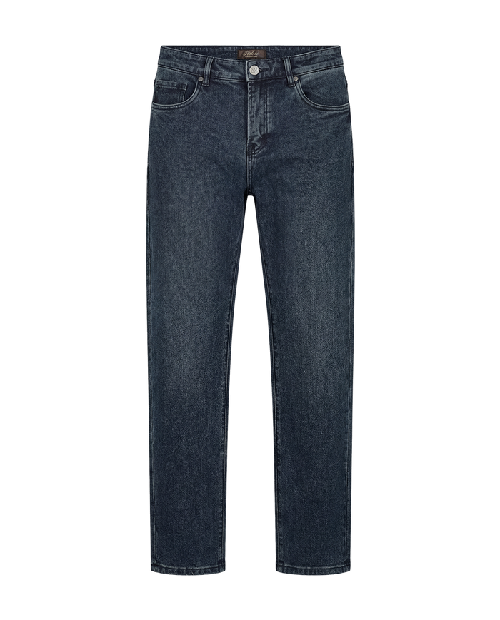Dark blue jeans on a white background