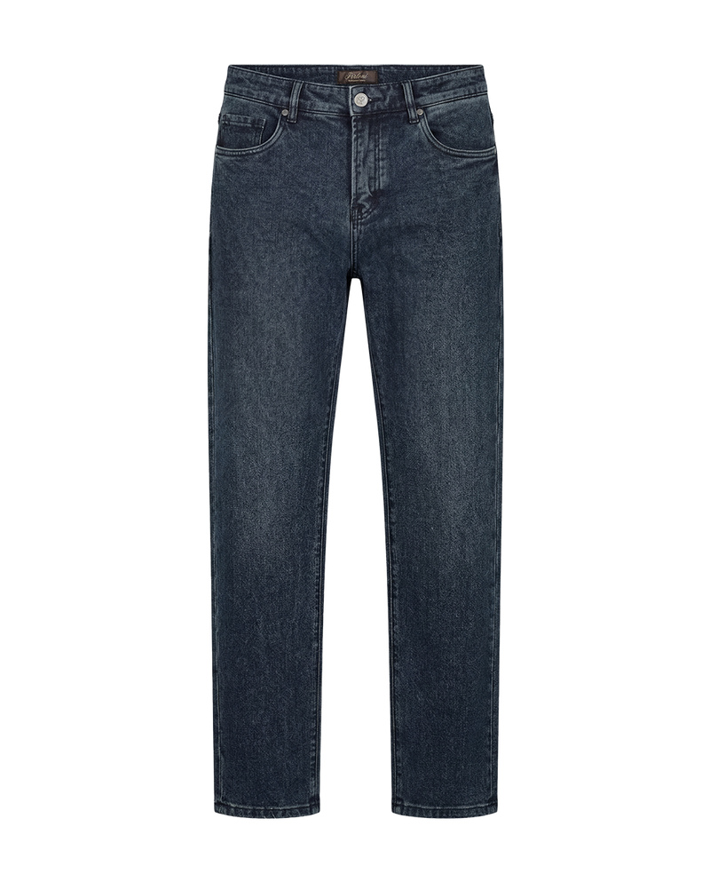 Dark blue jeans on a white background