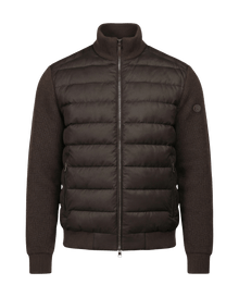 De gebreide donsjas met mouwen in antracietkleur 